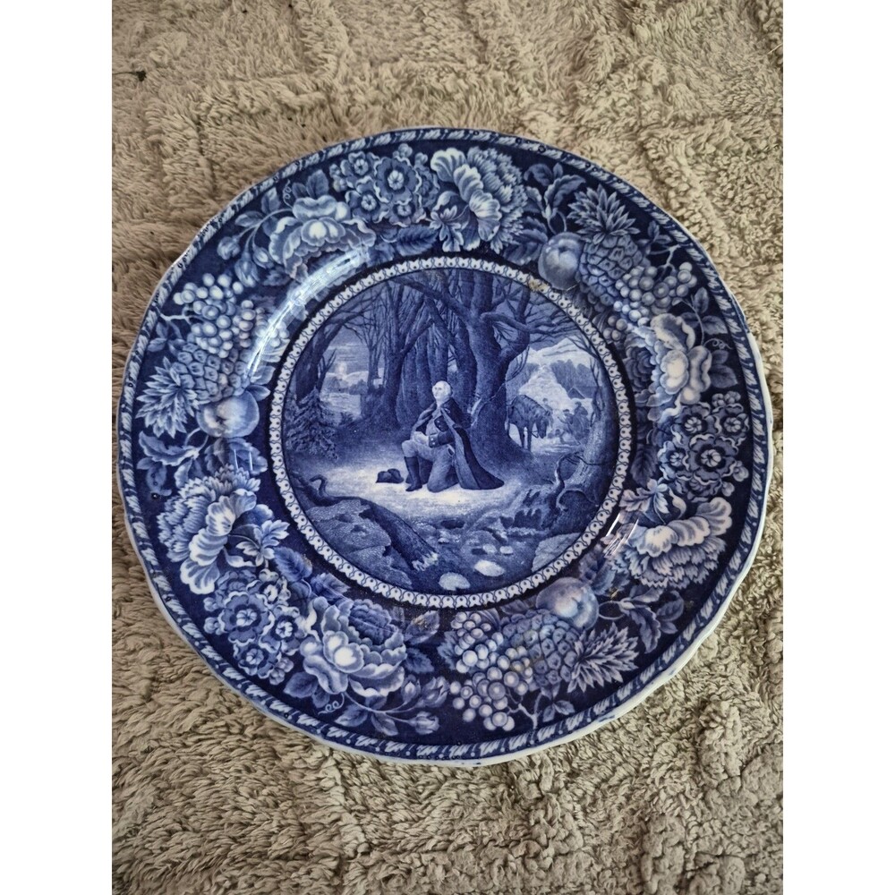 Staffordshire England Plate Washington's Prayer At Valley Forge 10" Blue White